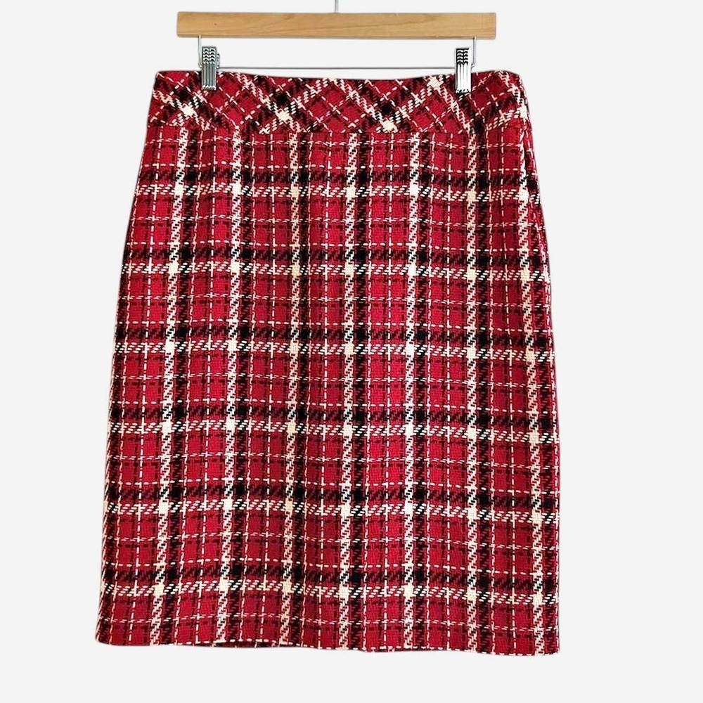 NWT Vintage Villager Liz Claiborne‎ Red Tartan Plaid Pencil Skirt Size 14